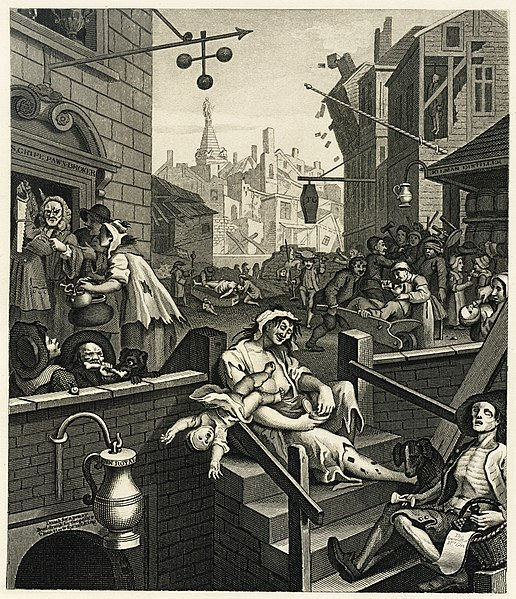 William Hogarth’s Gin Lane depicts the history of gin