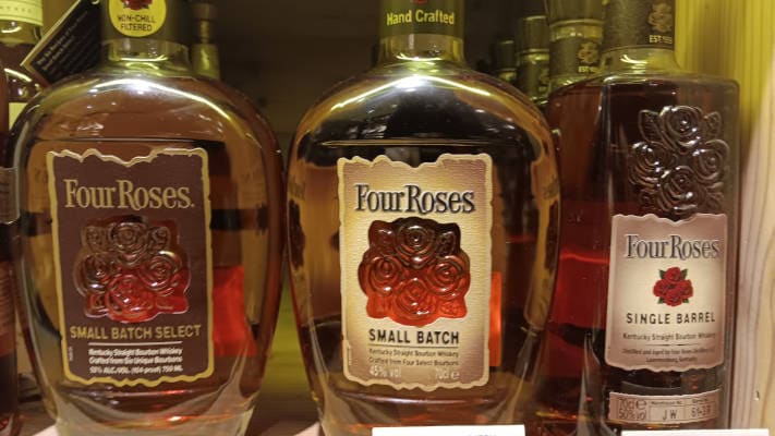 Four Roses bourbon collection in-store.